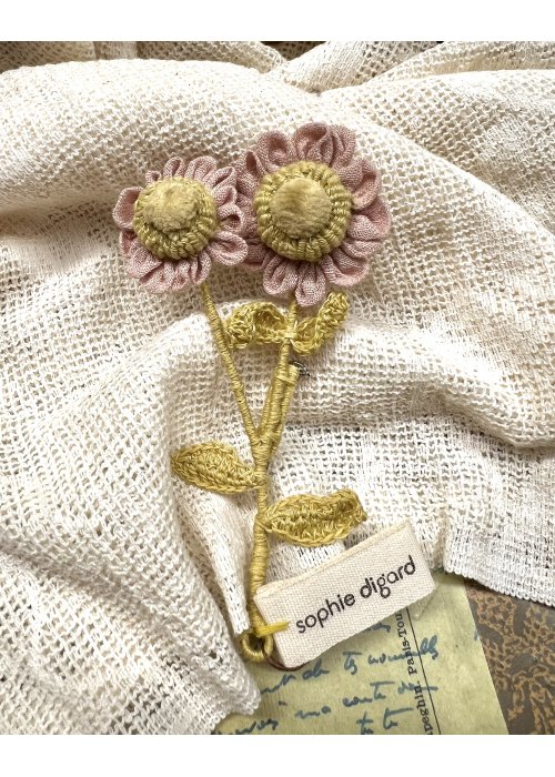 Sophie Digard | Hand-crafted Double Bloom Brooch | Yellow & PInk